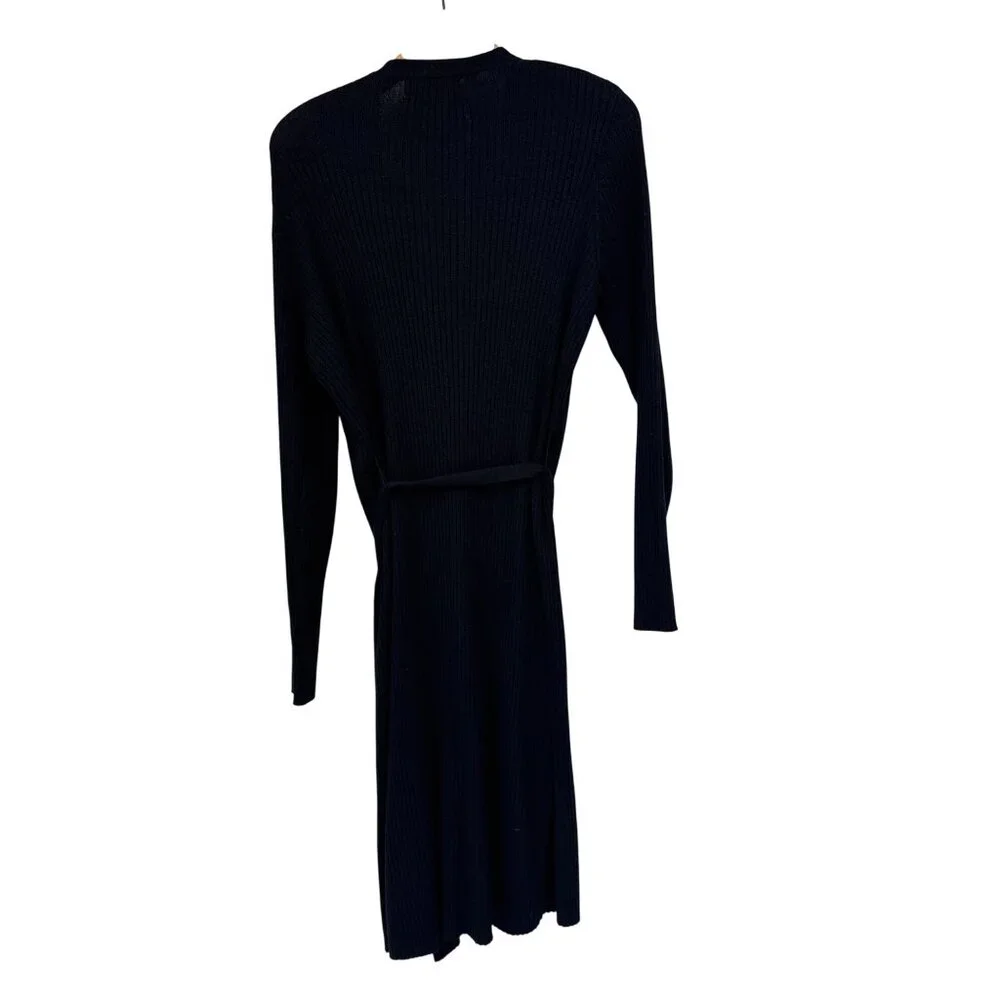 Magaschoni 2pc Womens Black Ribbed sweater Dress Cardigan Size Large